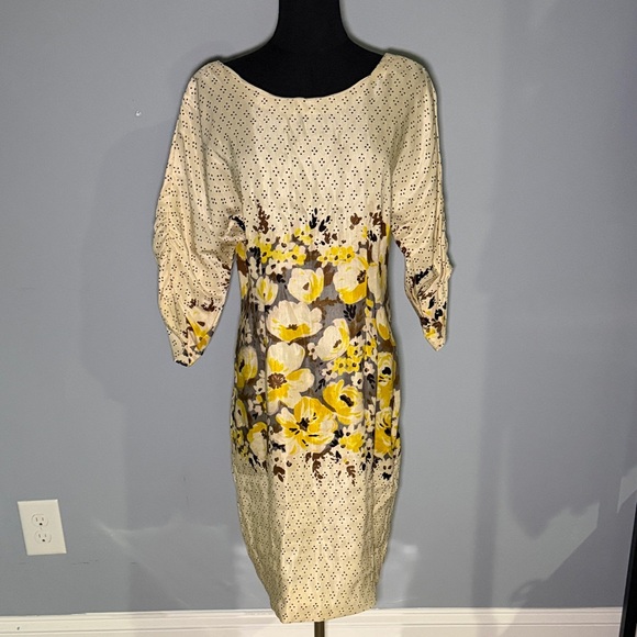 Meadow Rue Dresses & Skirts - Meadow Rue Yellow and Cream Floral Long Sleeve Dress